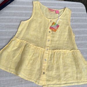 Isaac Mizrahi Yellow Linen Peplum Tank Top D35